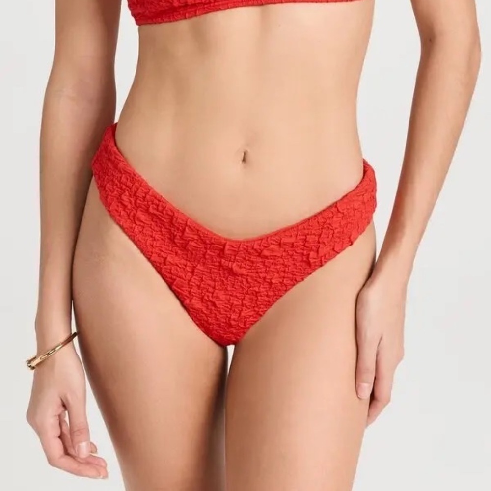 Mara Hoffman Cece Crinkled Bikini Bottom in Red Size Small NWT
